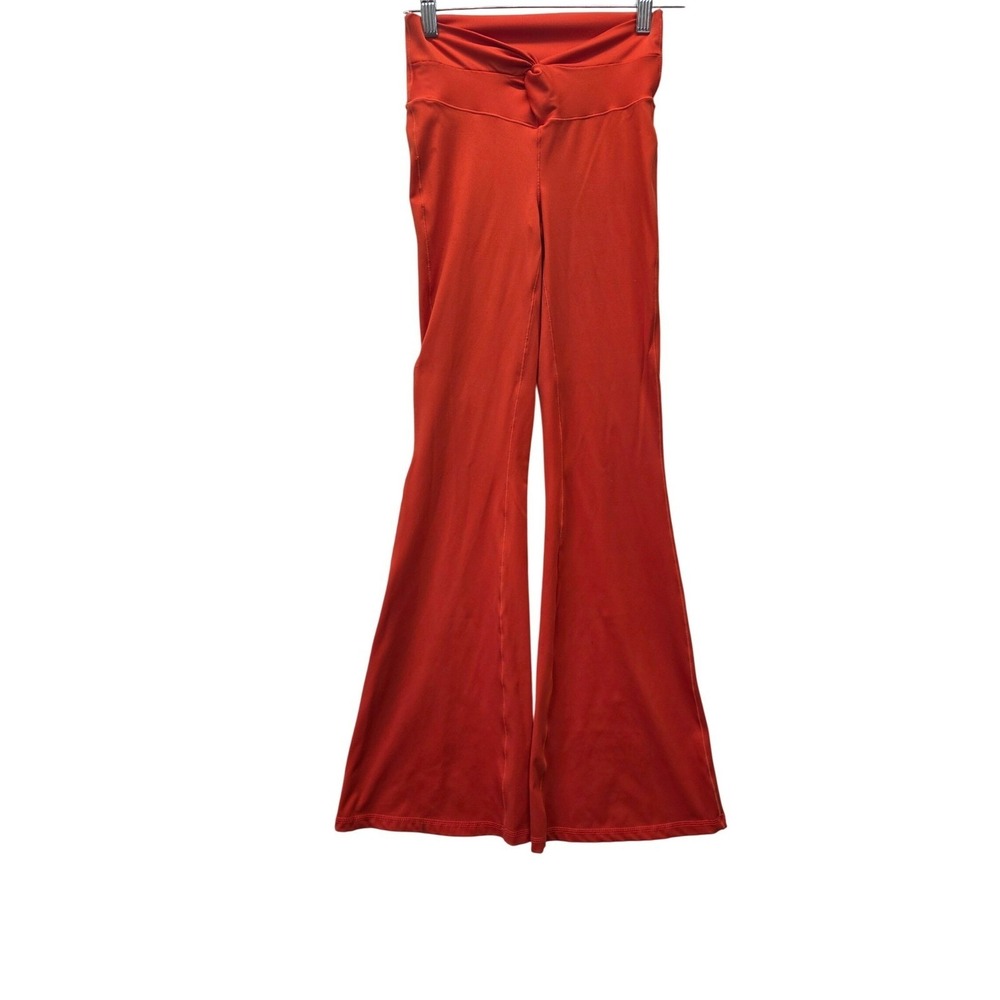 Happily Grey Women XS Orange Red Twist Front High Rise Flare Leggings Yoga Pants